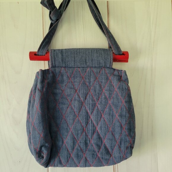 Vintage 1970’s Handmade Reversible Denim Handbag Purse. Embroidered, Quilted Bag - Picture 3 of 11